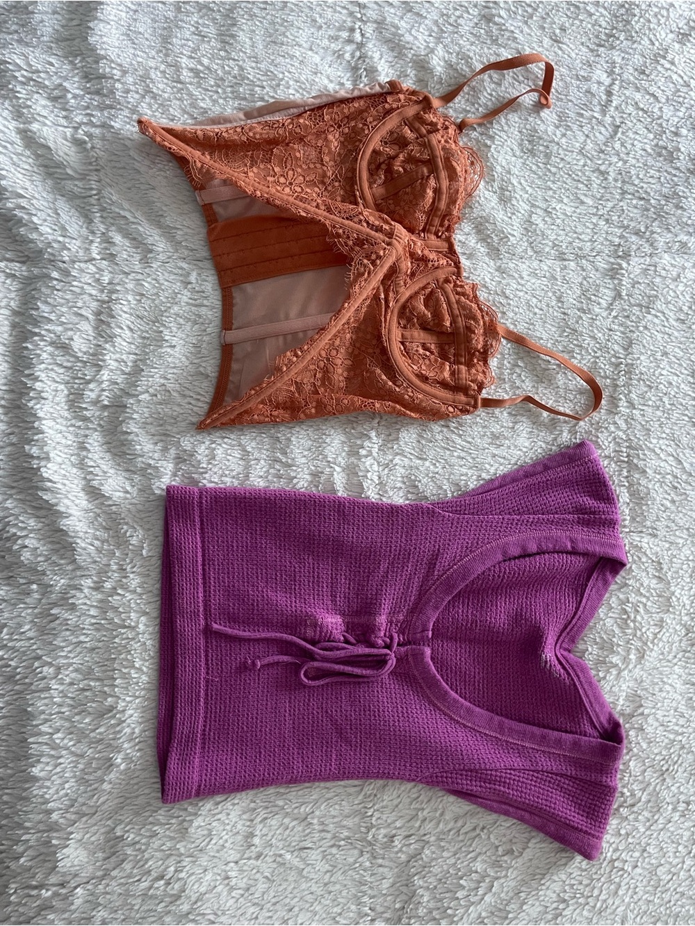 Urban Outfitters Rust Lace Bralette & Purple Knit Tank Set